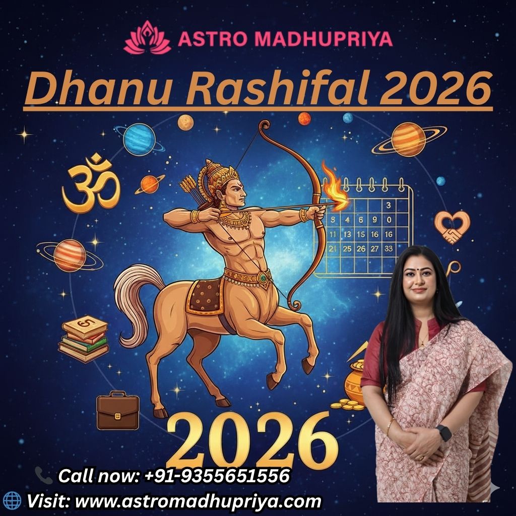 2026 धनु राशि के लिए विस्तार, ज्ञान और जागरण का वर्ष है।
करियर	बड़ी ग्रोथ, प्रमोशन, और नेतृत्व के अवसर। अगस्त के बाद ब्रेकथ्रू। (बड़े कदम)
प्रेम	गहरे, आध्यात्मिक रिश्ते। मई-जुलाई में विवाह/रोमांस के योग। (सच्चा प्रेम)
धन	शुरुआती संघर्ष के बाद अप्रैल से स्थिरता। निवेश और डिजिटल आय से लाभ। (स्थायी नींव)
स्वास्थ्य	संतुलन और सजगता आवश्यक। योग/ध्यान से उपचार। अक्टूबर से ऊर्जा में वृद्धि। (मन-शरीर संतुलन)