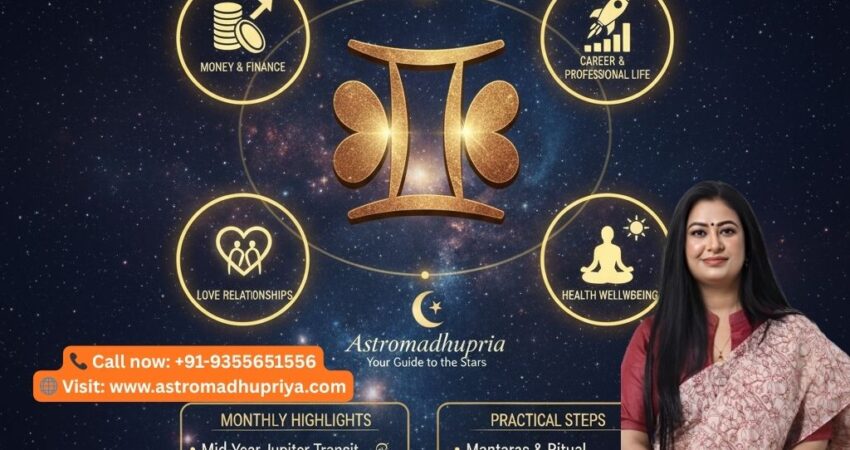 Gemini Horoscope 2026 outlook. Money & Finance, Career, Health Wellbeing, and Love Relationships. Essential Gemini 2026 predictions from Astromadhupriya, highlighting monthly transit alerts and customized action plan.