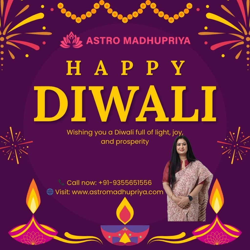 Devotees performing Lakshmi Ganesh Puja during Diwali 2025 evening Muhurat guided by Astromadhupriya