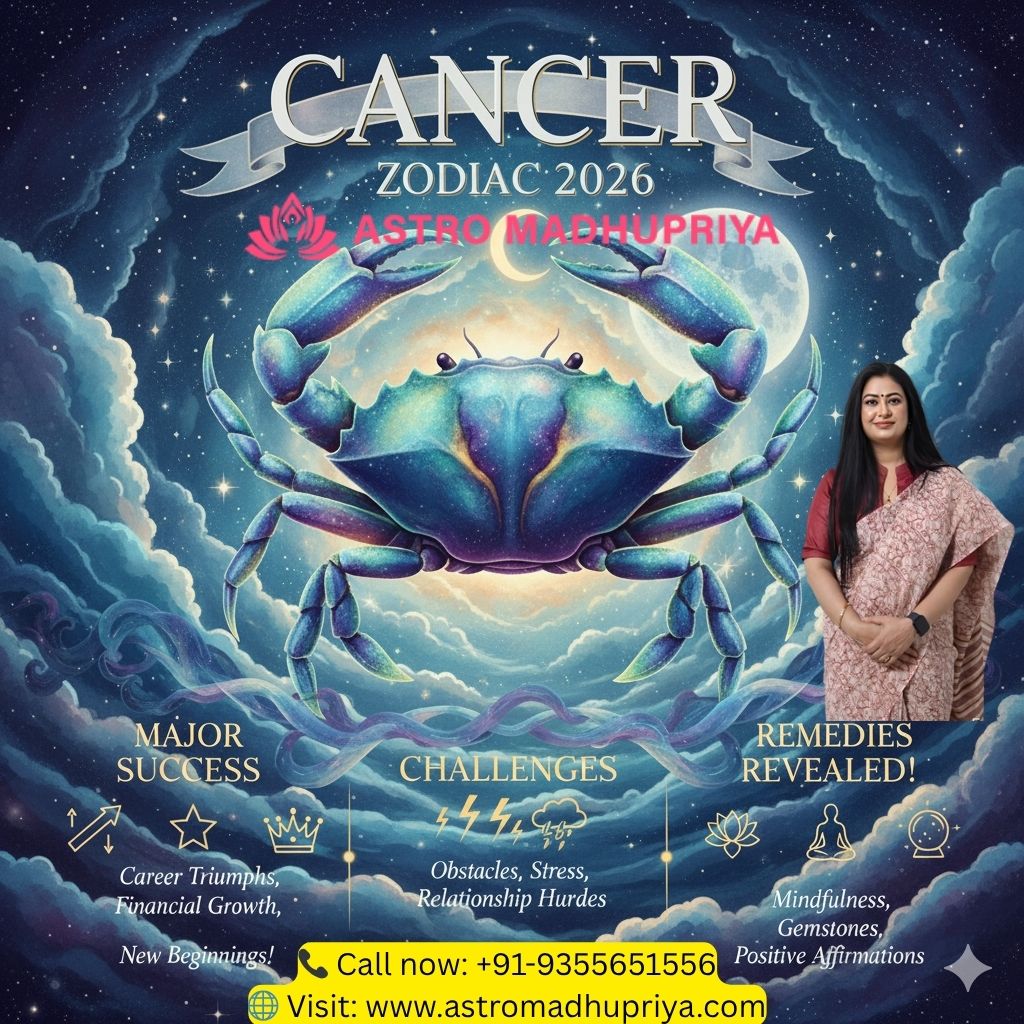 A serene nocturnal scene with an astrological chart for Cancer (Karka Rashi), a glowing moon, and offerings of rice, sugar, and milk. A white candle burns next to a bowl, and the Chandra Beej Mantra floats illuminated in the center, all set within an archway overlooking a starry night.