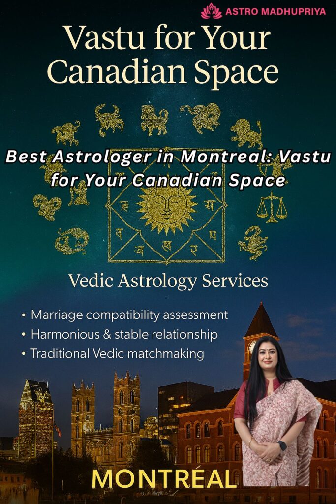 Astro Madhupriya, the Best Astrologer in Montreal, specializing in Vastu for Your Canadian Space and Vedic Astrology Services for marriage compatibility and relationship harmony.