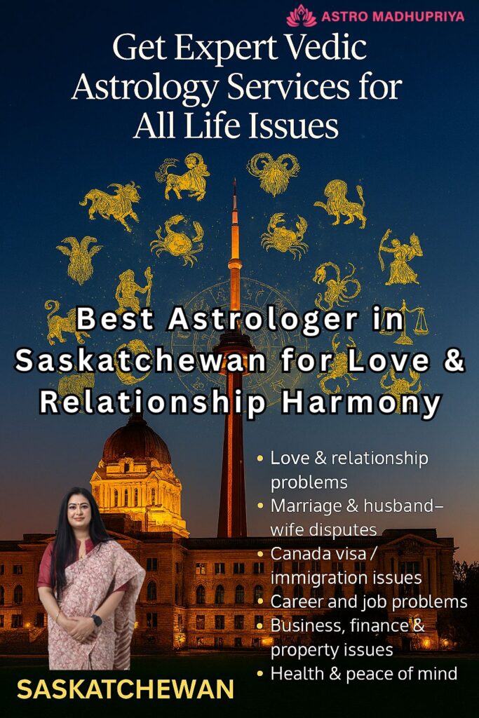 Astro Madhupriya, the Best Astrologer in Saskatchewan, providing Expert Vedic Astrology Services for all life issues, specializing in Love & Relationship Harmony.